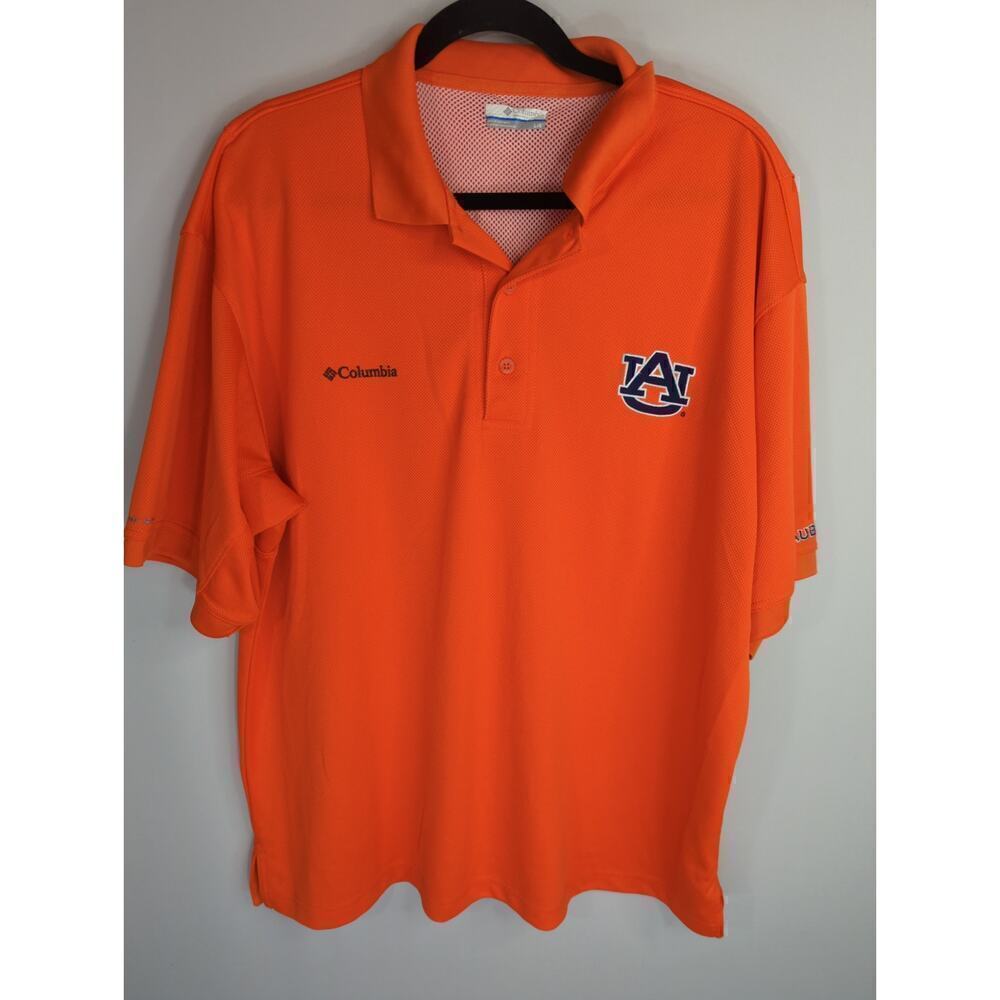 Columbia PFG Men Omni Shade Auburn Tigers Short Sleeve Polo Shirt Orange Large